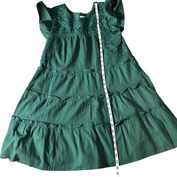 J. Marie Boho Tiered XS Dress Lace Details Flutter Sleeves Green